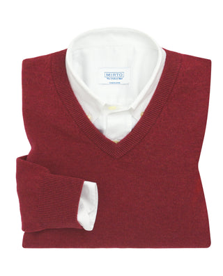 Jersey cuello V de Lambswool burdeos