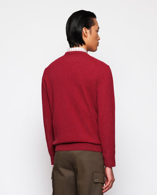 Burgundy lambswool knit V neck jumper