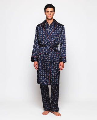 Bata cruzada azul marino estampado paisley