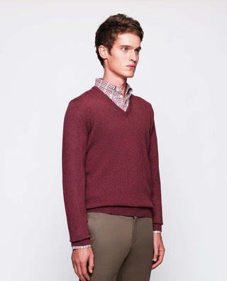 Burgundy Cashmere V neck jumper
