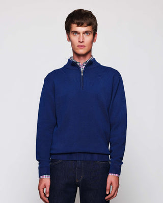 Royal blue Perkins zip collar jumper