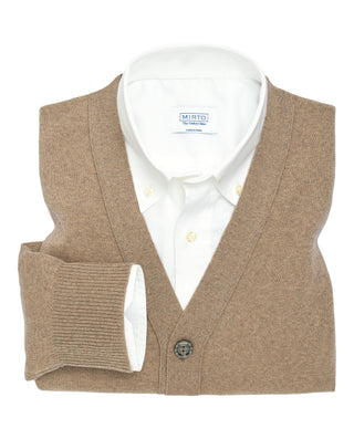 Camel buttoned wool cardigan