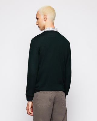 Green V neck merino wool jumper