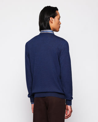 Navy blue V neck merino wool jumper