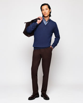 Navy blue V neck merino wool jumper