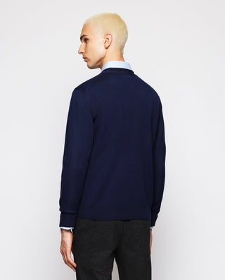 Navy blue knit button-up cardigan