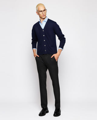 Navy blue knit button-up cardigan