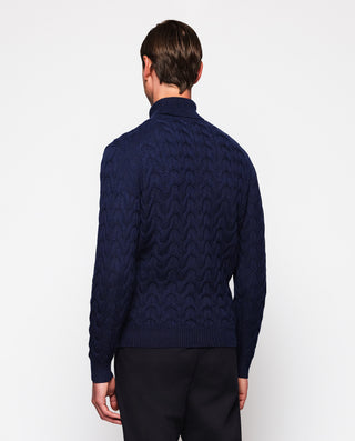 Navy blue turtleneck braided jumper