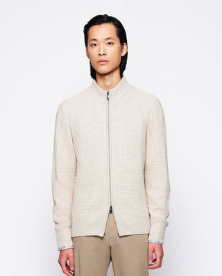 Chaqueta beige de punto en canalé by MIRTO