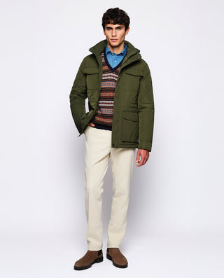 Blue V neck lambswool jacquard jumper