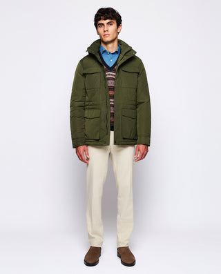 Blue V neck lambswool jacquard jumper