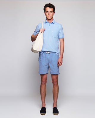 Polo azul detalles en tejido Oxford al tono