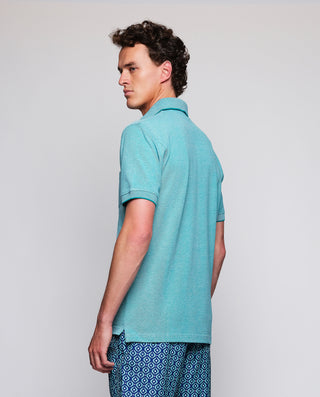 Turquoise polo shirt Oxford fabric details in
