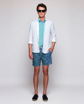 Turquoise polo shirt Oxford fabric details in