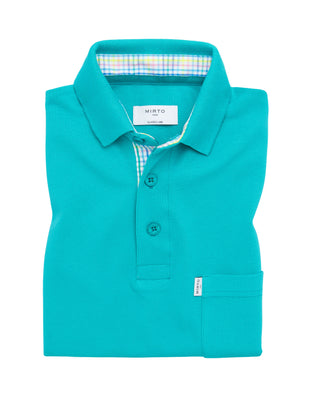Polo turquesa detalles en tejido camisero by MIRTO