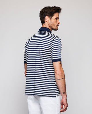 Blue & white striped Lisle cotton polo shirt