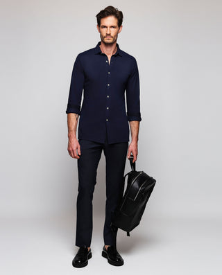 Navy blue washed cotton knit shirt