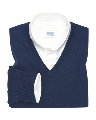 Jersey cuello V azul de lana merino extrafina by M | 03691_0055_1