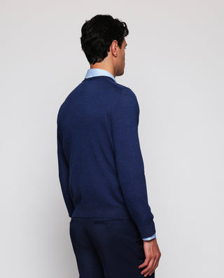 Blue extra fine merino wool jumper V-neck