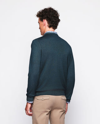 Jersey cuello V verde de lana merino lavada by MIR | 03695_0050_3