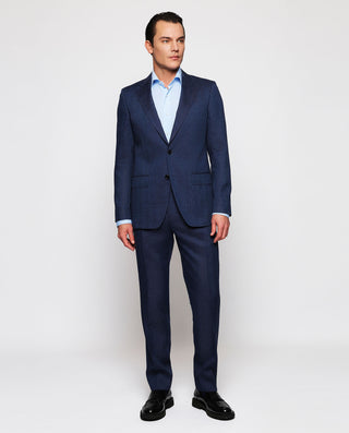 Traje azul mezcla lino y lana de espiga by MIRTO