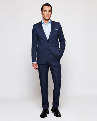 Traje azul mezcla lino y lana de espiga by MIRTO