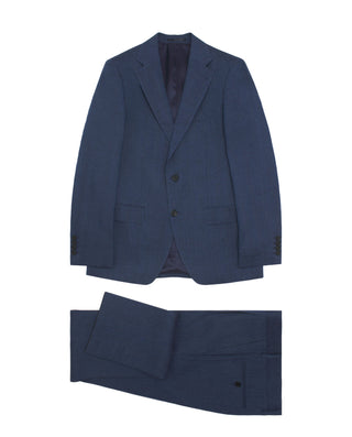 Traje azul mezcla lino y lana de espiga by MIRTO