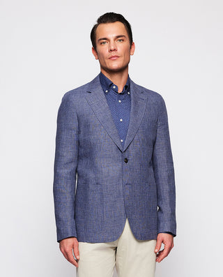 Chaqueta azul de lino pata de gallo by MIRTO