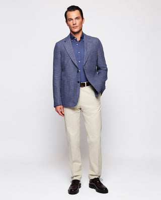 Chaqueta azul de lino pata de gallo by MIRTO