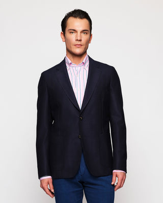 Chaqueta azul marino lana de espiga by MIRTO