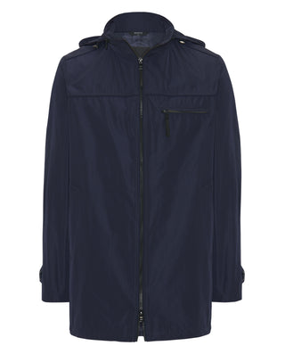 Chubasquero largo azul marino capucha oculta by MI