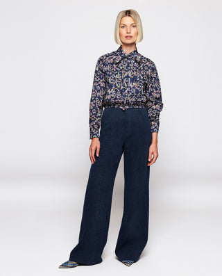 Camisa de algodón estampado floral azul by MIRTO