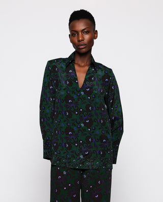 Blusa mezcla seda estampado ornamental verde by MI