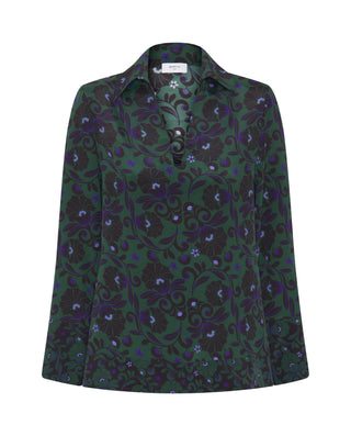 Blusa mezcla seda estampado ornamental verde by MI