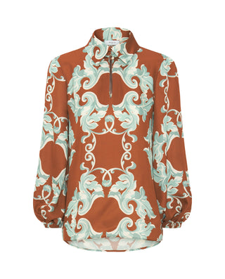 Blusa estampado ornamental color avellana by MIRTO