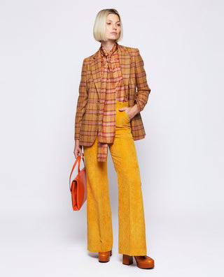 Blusa seda habutai estampado cuadros camel by MIRT