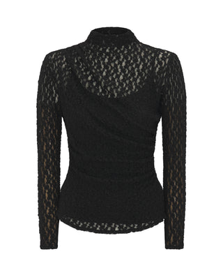 Top encaje elástico drapeado negro by MIRTO