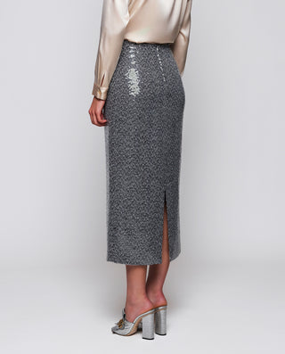 Falda midi blanca y negra con lentejuelas