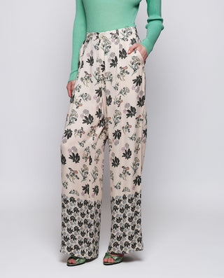 Pantalón ancho beige y verde estampado floral by M | 04184_0050_1