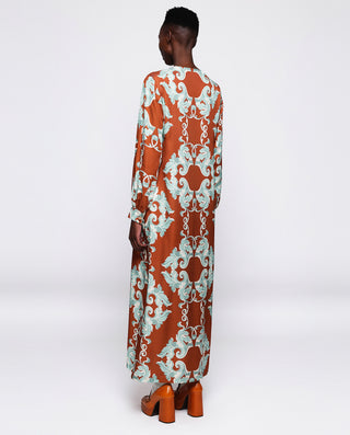 Vestido estampado ornamental color avellana by MIR