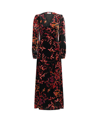 Vestido terciopelo estampado floral rojo by MIRTO