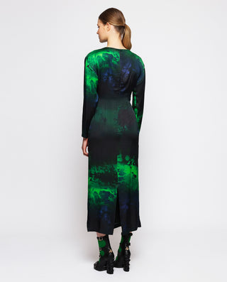 Vestido largo estampado verde y negro by MIRTO