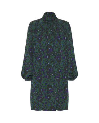 Vestido corto estampado ornamental verde by MIRTO