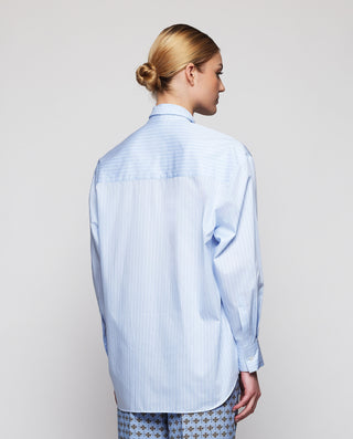 Camisa azul de rayas algodón con lazada by MIRTO | 04257_0050_2