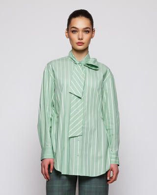 Camisa verde de rayas algodón con lazada by MIRTO | 04258_0050_1