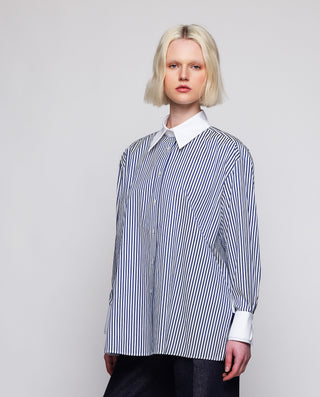 Camisa azul y blanca rayas jacquard algodón by MIR | 04264_0050_1