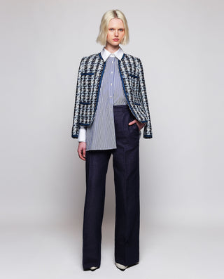 Camisa azul y blanca rayas jacquard algodón by MIR | 04264_0050_3