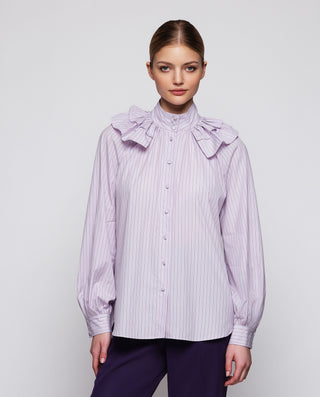 Camisa lila de rayas burdeos algodón by MIRTO | 04279_0050_1