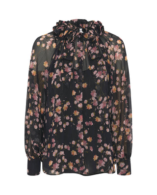Black chiffon floral print blouseral