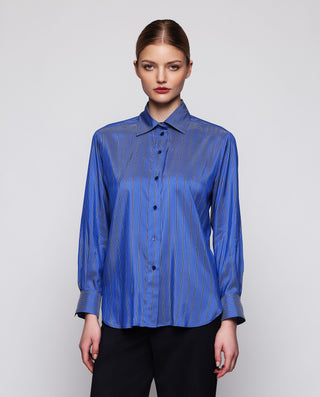 Blusa azul rayas jacquard de seda by MIRTO | 04318_0050_1